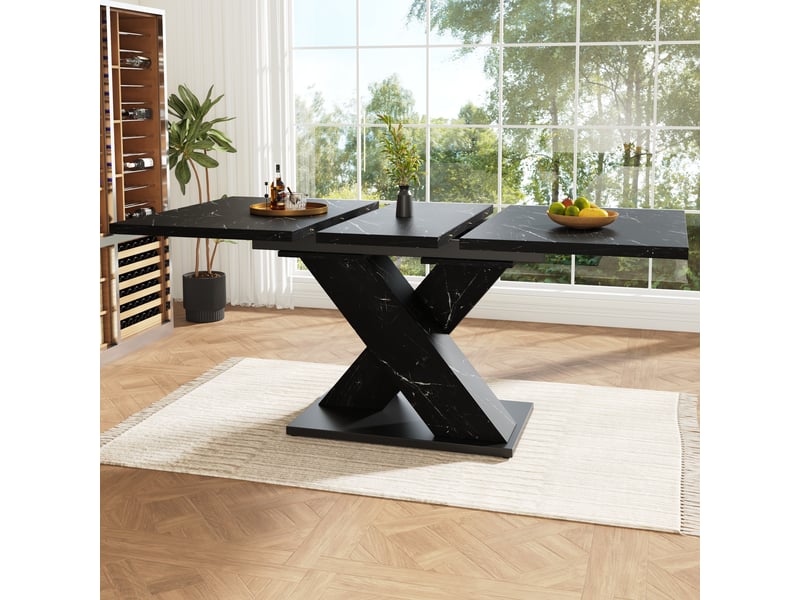  Table à manger extensible 119–158,5 cm, noir effet marbre Fay Lum - Conforama B