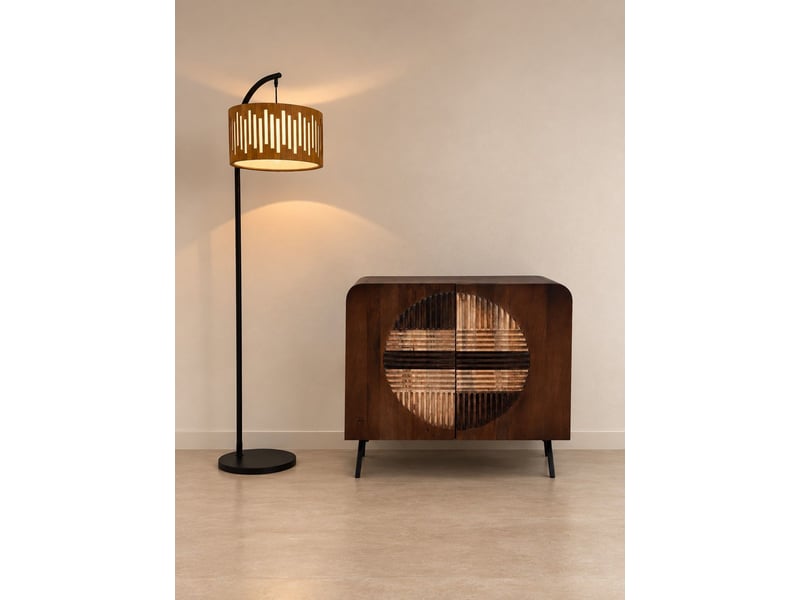 Buffet à 2 portes en bois de manguer couleur noyer avec pieds noirs  - Conforama B