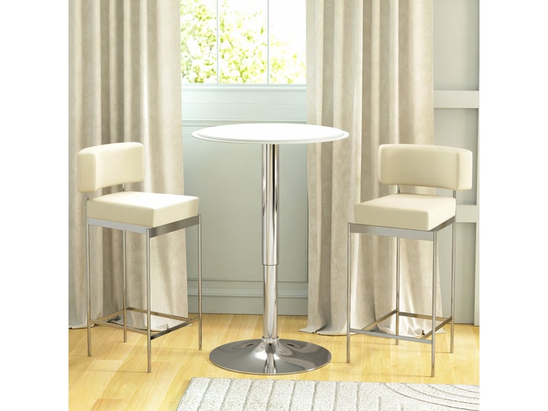  Table de bar table bistro mange-debout hauteur réglable 67-93 cm plateau pivotant 360° métal blanc ø 63 cm  - Conforama D