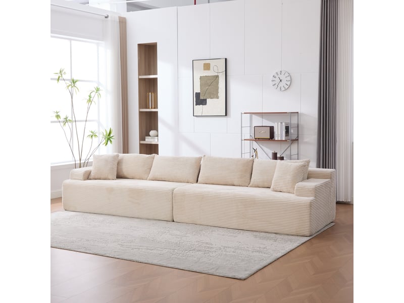  Canapé modulable ivoire en tissu chenille, canapé sectionnel confortable avec mousse 30d pour salon  - Conforama B