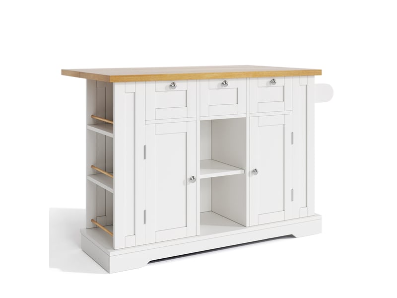  Desserte de cuisine mobile 132 x 70 x 87 cm, blanc et naturel en mdf, plan de travail rabattable avec prises usb  - Conforama D