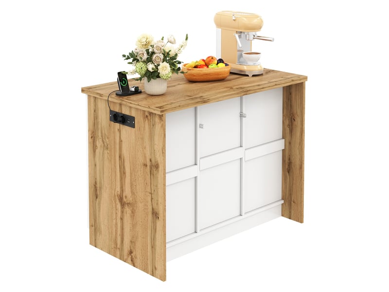  Îlot de cuisine avec 4 tiroirs et prises 120x60x90 cm naturel et blanc  - Conforama E