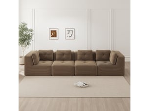 Canapé droit modulable 4 places velours côtelé marron – 386 x 104 x 69 cm