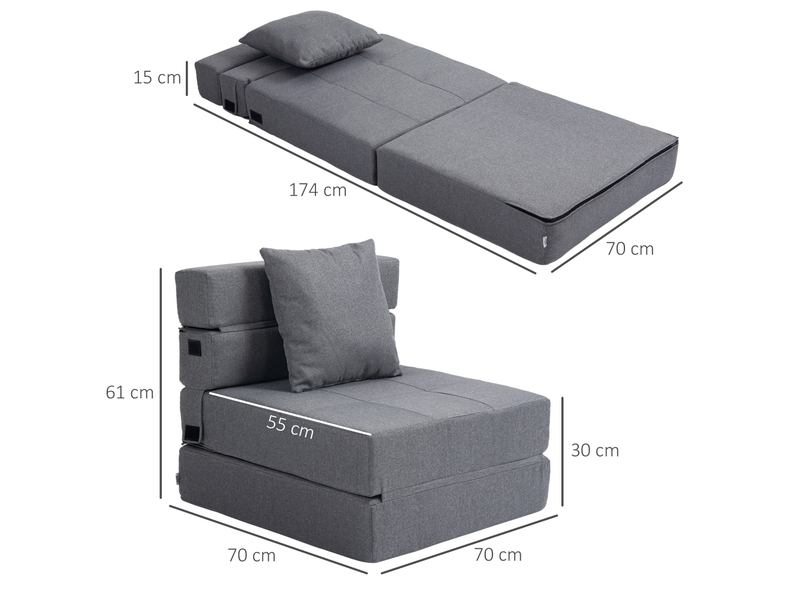  Chauffeuse canapé-lit convertible 1 place - coussin déhoussable inclus - tissu gris  - Conforama C