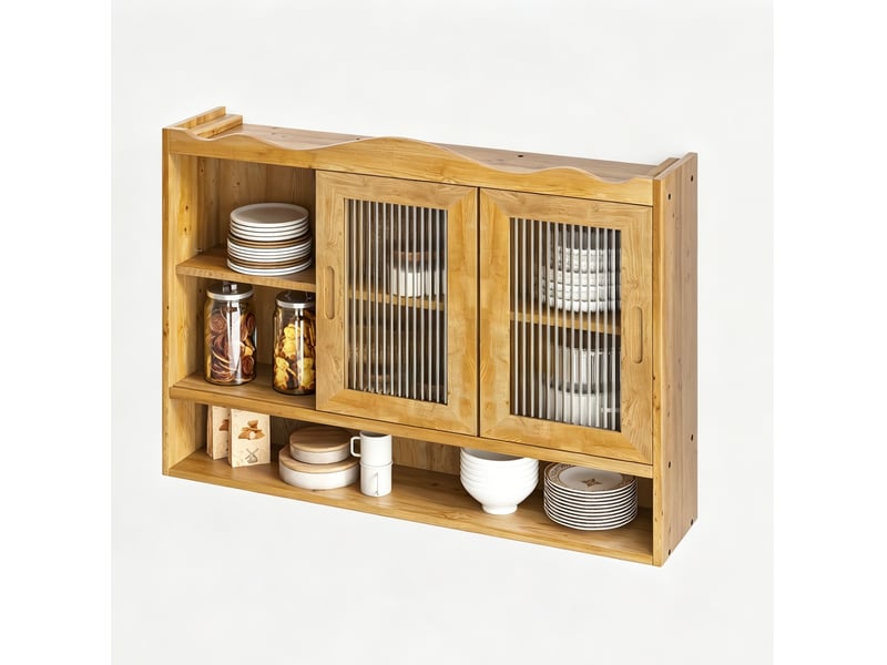  Armoire murale à portes coulissantes 90x20x60 cm, armoire de stockage, 3 niveaux, meuble de cuisine, couleur naturel  - Conforama A