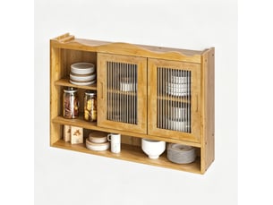 Armoire murale à portes coulissantes 90x20x60 cm, armoire de stockage, 3 niveaux, meuble de cuisine, couleur naturel