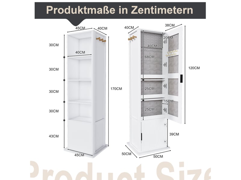  Armoire à bijoux modenvie pivotante à 360° avec miroir psyché 50 x 50 x 170 cm blanche  - Conforama C