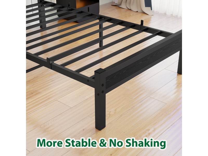  Lit simple 90x200 cm avec tête de lit rangement, cadre de lit adulte avec sommier à lattes métalliques, noir, lit 1 personne  - Conforama W
