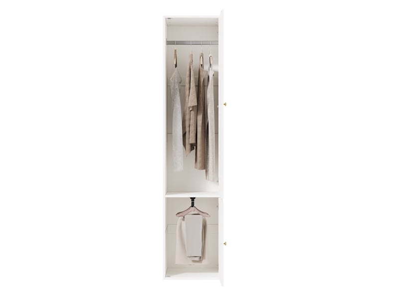  Armoire haute 1 porte à lamelles, penderie et 3 rangements, 45 x 50 x 200 cm, blanche  - Conforama A