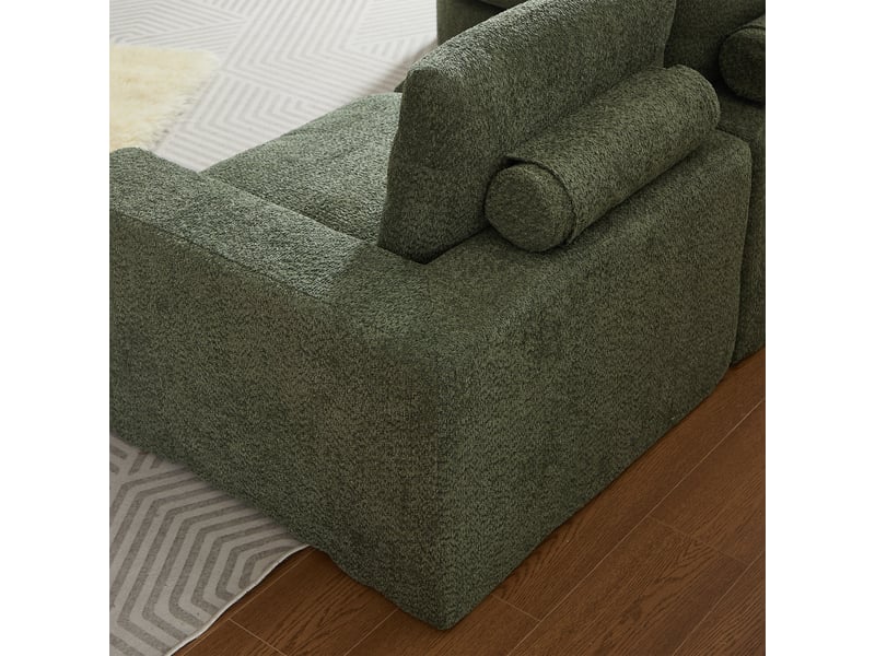 Fauteuil modulable vert en chenille avec rangement intégré et méridienne réversible pour salon contemporain - Conforama R