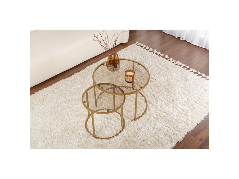  Tables basses gigognes en verre trempé et métal doré et bronze ø60 et ø42 cm lot de 2  - Conforama E