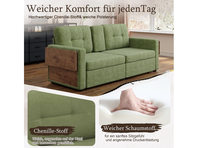  Canapé 2 places 178x71x57,5 cm avec rangements et tablettes vert  - Conforama E