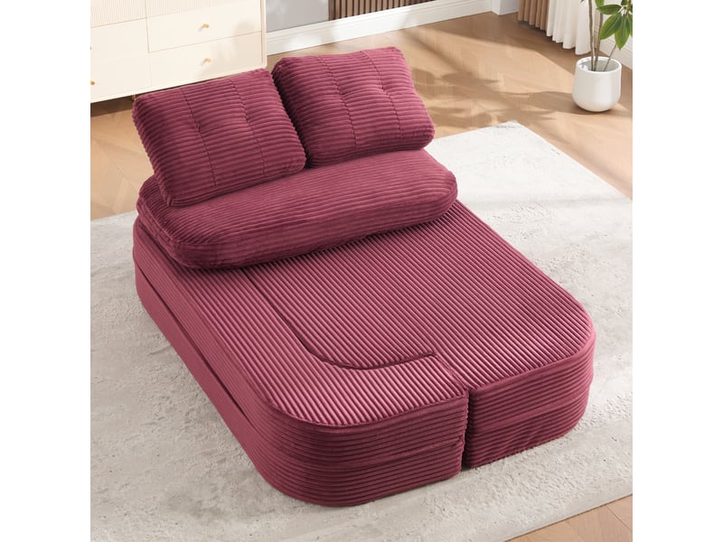 Canapé convertible 2 en 1 165 x 97 x 61 cm, canapé-lit au sol avec accoudoirs réglables, 2 porte-gobelets, velours côtelé, rouge bordeaux BUYDEEMEUS - Conforama C