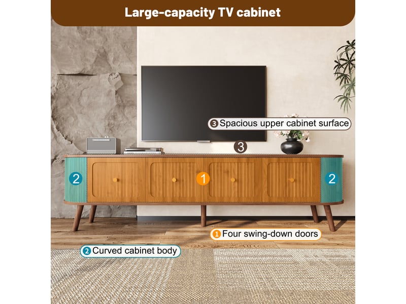  Meuble tv noyer 180 cm vintage bois 4 portes poignées dorées  - Conforama D