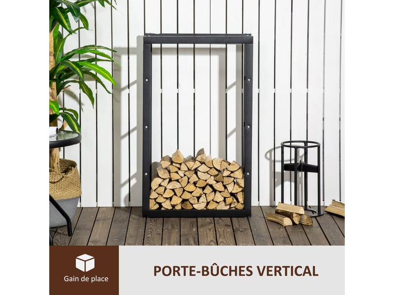  Porte-bûches en métal noir, style contemporain, 60 x 25 x 100 cm, charge 100 kg  - Conforama R