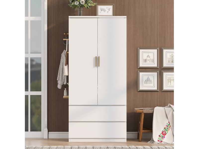  Armoire 70x50x170 cm multifonction avec 2 tiroirs et panneau perforé, blanc  - Conforama D