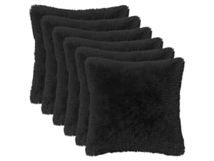 Lot de 6 coussins avec oreiller, coussins décoratifs heerlen noir fleece pv cf50859