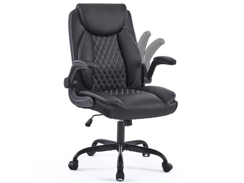 Fauteuil de bureau ergonomique en similicuir noir avec accoudoirs relevables - Conforama A