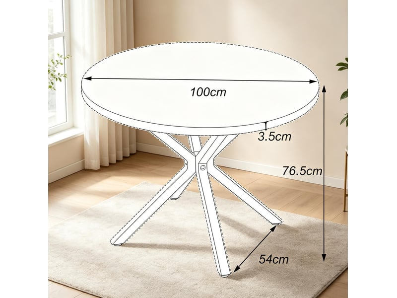 Table à manger ronde ø 100 cm pour 2 à 4 personnes, effet marbre blanc et doré  - Conforama E
