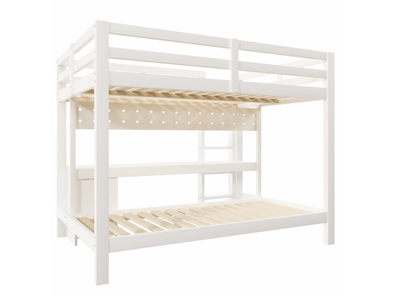  Lit mezzanine avec bureau, tiroirs, panneau perforé et led, pin, 90x200+140x200 cm  - Conforama E
