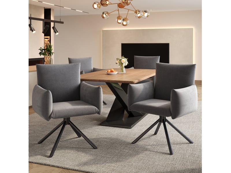  Lot de 6 chaises de salle à manger pivotantes en velours gris  - Conforama E