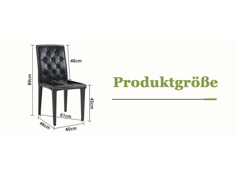  Chaises de salle à manger lot de 4 dossier matelassé  - pieds métal antidérapants pu noir  - Conforama D