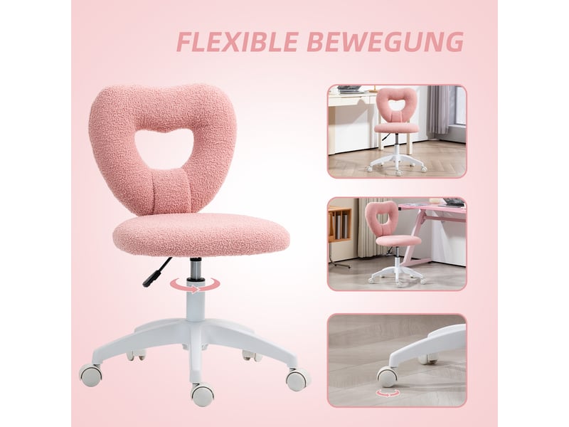  Chaise de bureau,45x56x78-88 cm,sans accoudoirs pivotante,tissu teddy,rose  - Conforama D