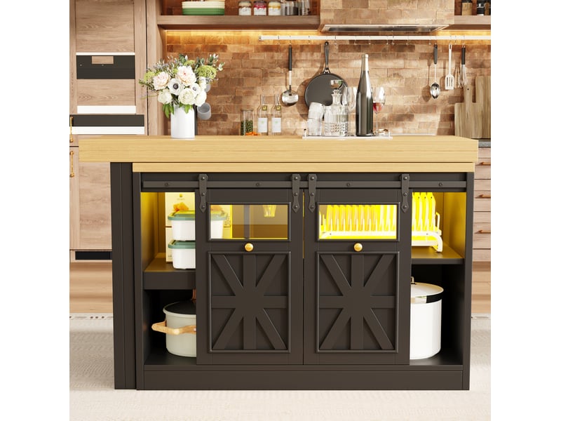  Îlot de cuisine 120-197x40x72 cm avec table extensible pivotante noir  - Conforama B