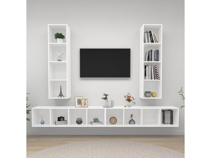  Meubles tv - banc tv - meuble de rangement muraux 4 pcs blanc bois d'ingénierie  - Conforama B