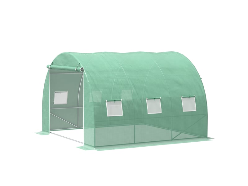  Serre de jardin 9 m² serre tunnel de jardin 3 x 3 x 2 m avec porte enroulable et 6 fenêtres en maille en acier pe vert  - Conforama B