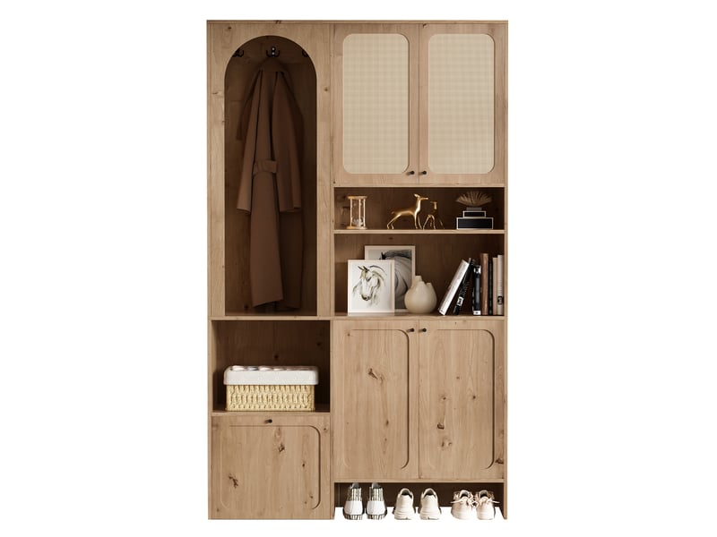  Vestiaire d'entrée 120 x 35 x 200 cm bois naturel, 4 portes dont rabat, tiroir RN Store - Conforama A