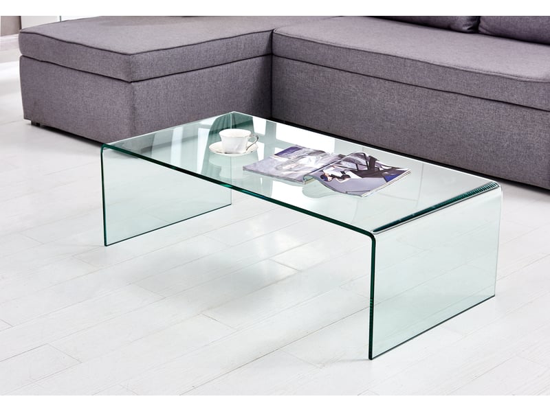  Table basse fixe en verre trempé transparent avec structure incurvée monobloc pour le salon, 100 × 50 × 35 cm  - Conforama C