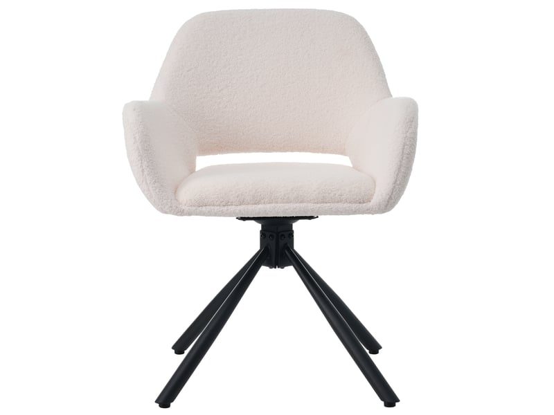  Lot de 6 chaises de salle à manger 60x60x80 cm, pivotantes, accoudoirs, tissu sherpa, métal, bois, blanc  - Conforama R
