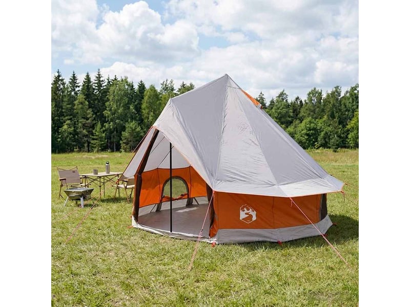  Tente tipi, tente de camping 4 personne gris et orange polyester et acier  - Conforama B