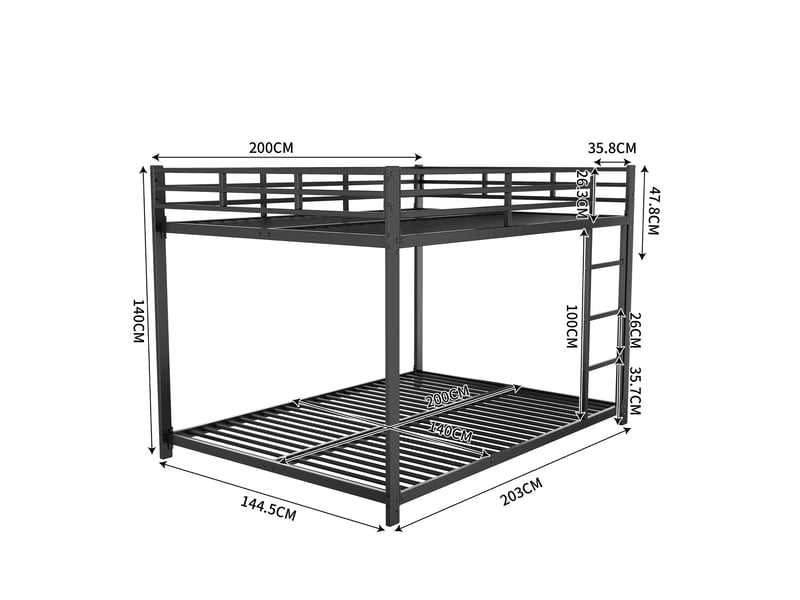  Lit superposé enfant 140 × 200 cm 2 places avec barrières de sécurité, sans matelas, en métal, noir  - Conforama D