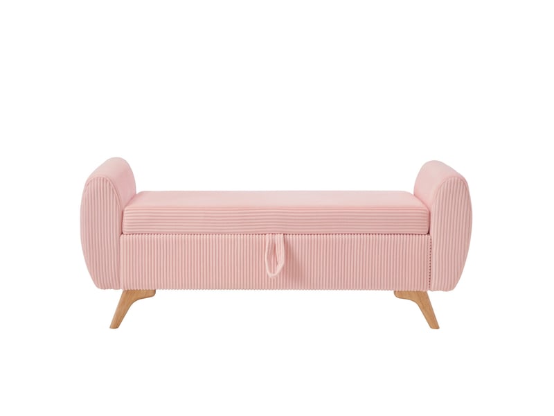  Banc coffre pliable 145 x 51 x 57 cm en velours côtelé rose avec pieds en bois  - Conforama A