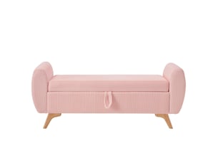 Banc coffre pliable 145 x 51 x 57 cm en velours côtelé rose avec pieds en bois