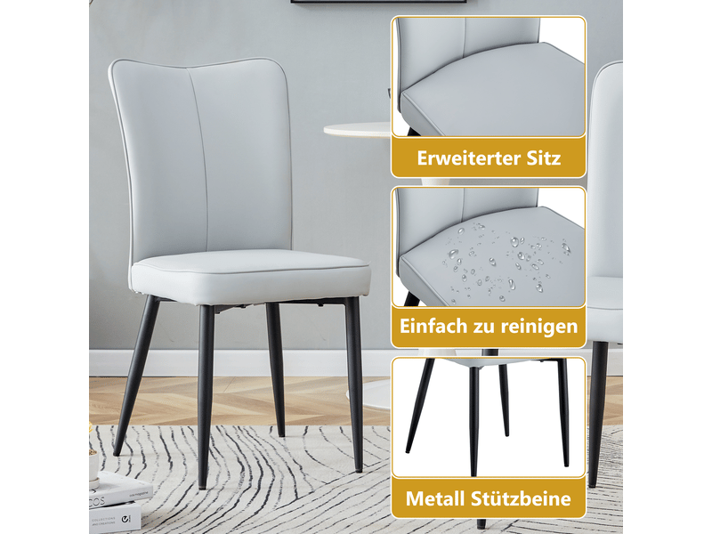  Lot de 2 chaises de salle à manger en similicuir pu gris clair, pieds en métal noir W3658P368315 - Conforama D