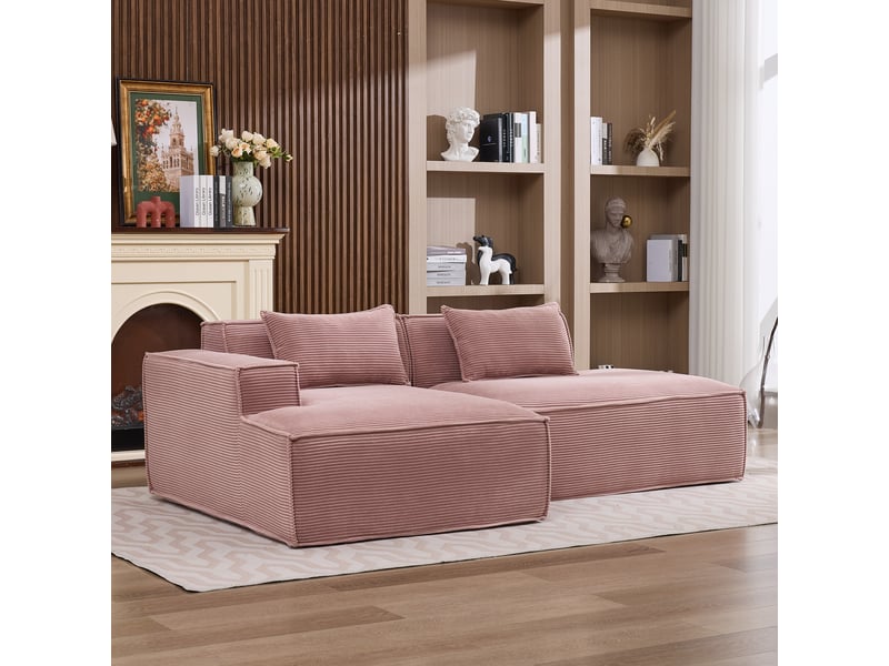  Canapé 235 cm, coussin à ressorts ensachés et mousse, polyester rose bébé  - Conforama B