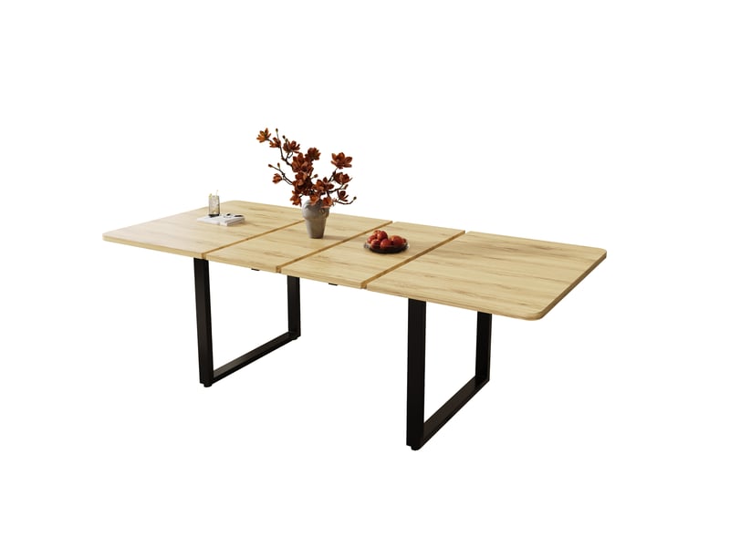  Table à manger extensible 140-220x80 cm mdf coloris naturel, pieds en métal  - Conforama A