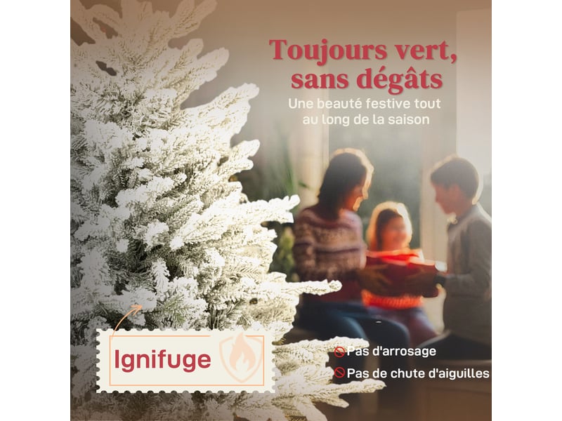  Sapin de noël artificiel floqué de neige 180 cm, arbre de noël avec 1815 branche, support en métal pliable, vert  - Conforama D