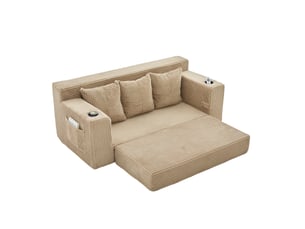 Canapé 3 places en velours côtelé, sans montage, design modulaire, porte-gobelets, rangements latéraux, 172×87×64 cm