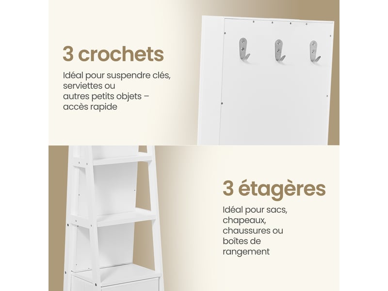  Armoire à bijoux miroir sur pied avec rangement pivotant à 360° verrouillable 48,5 x 48,5 x 152,3 cm blanc et noir  - Conforama E