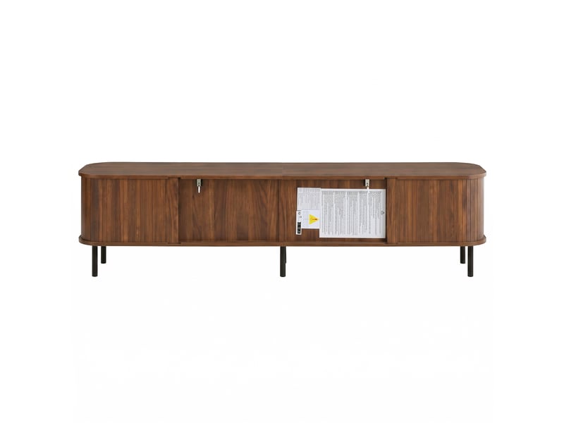  Meuble tv noyer 180 cm avec led application, portes coulissantes et bords arrondis  - Conforama E
