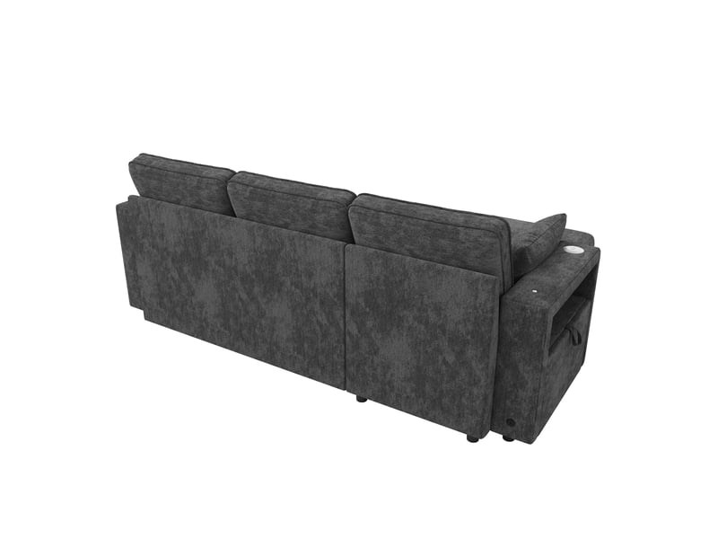  Canapé d’angle l convertible gris avec méridienne réversible, usb et led  - Conforama E