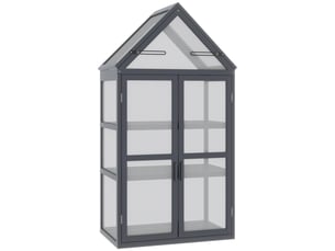Mini serre en bois - 3 niveaux - toit ouvrant - gris - bonne ventilation - plaques de polycarbonate