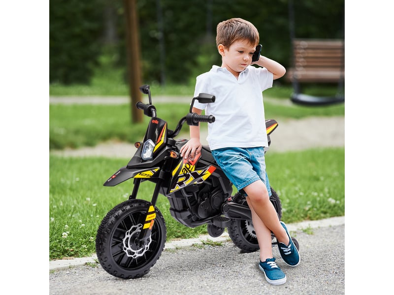  Moto électrique pour enfants de 37 à 96 mois, équipée de deux moteurs 12 v et de roues amovibles, capacité de charge 30 kg, jaune.  - Conforama C