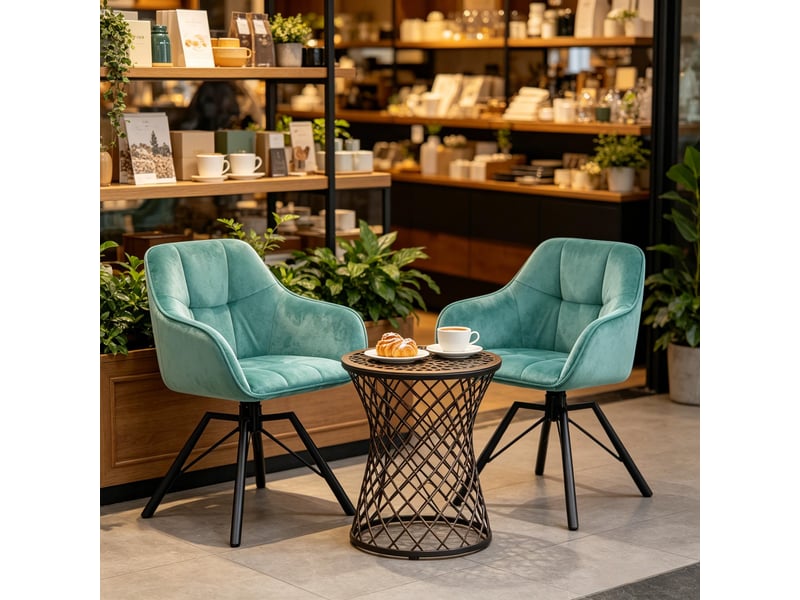  Chaise de salle à manger lot de 2 pivotante à 360° avec accoudoirs  - velours métal turquoise  - Conforama B