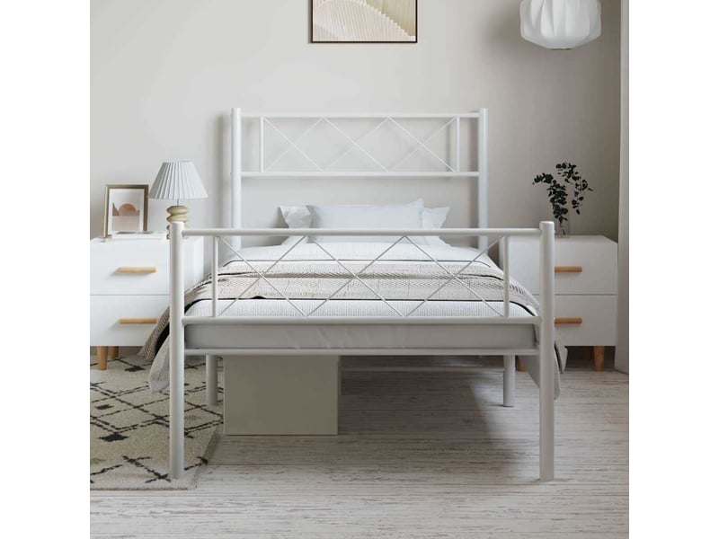  Lit simple- lit adulte -  cadre de lit métal sans matelas et pied de lit blanc 100x200 cm  - Conforama B
