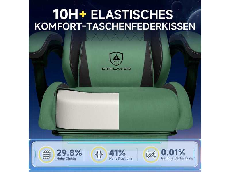 Gtplayer chaise de jeu ergonomique avec soutien lombaire et dossier large 150kg - tissu vert GT832-GE - Conforama C